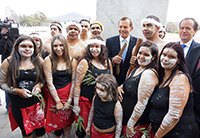 Thumbnail image: The Prime Minister, Hon Tony Abbott MP and the Leader of the Opposition, Hon Bill Shorten MP, with performers from the Welcome to Country ceremony.